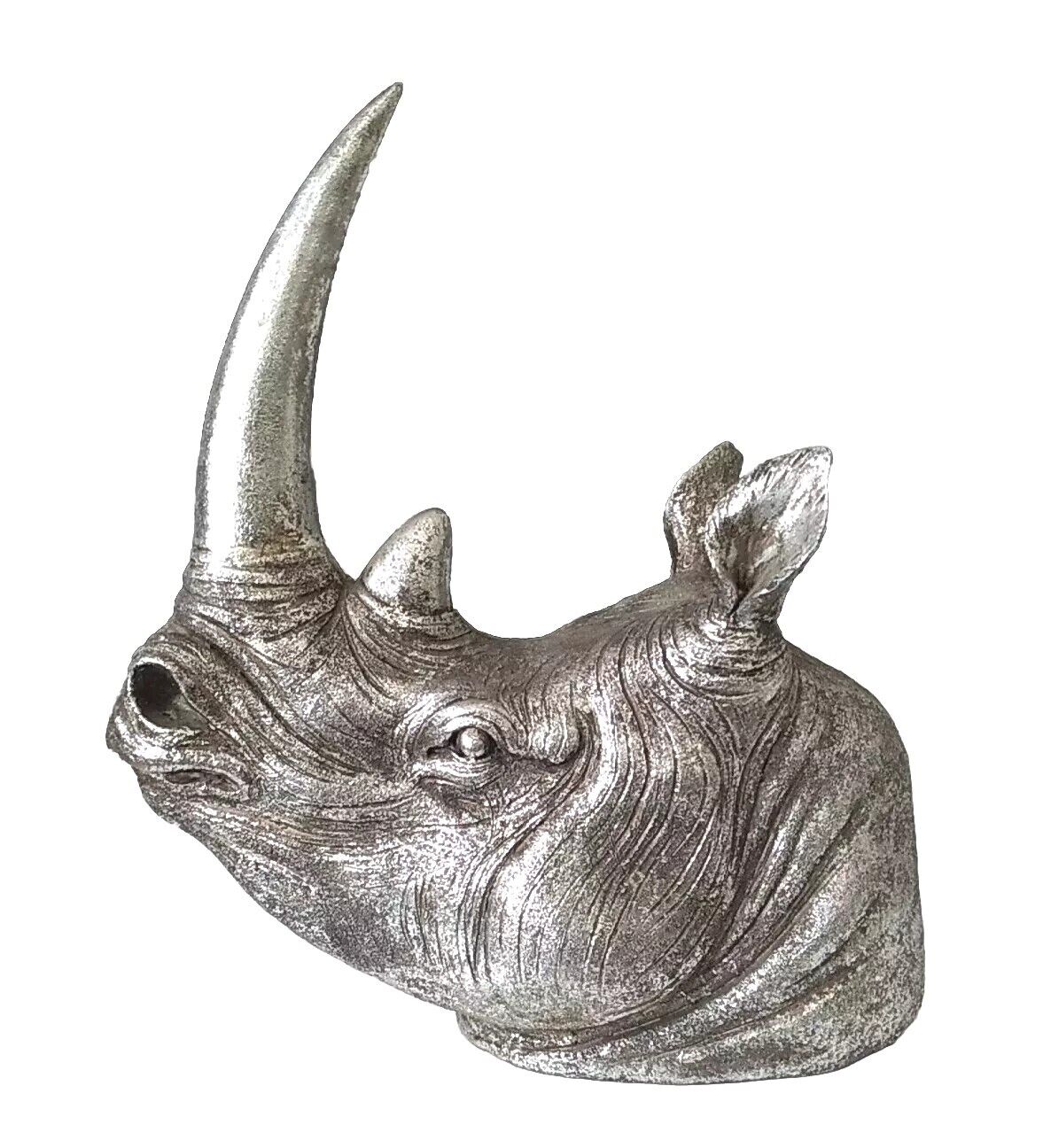 Vintage Silver Rhinoceros Rhino Head Statue Figurine Resin Tabletop Home Decor