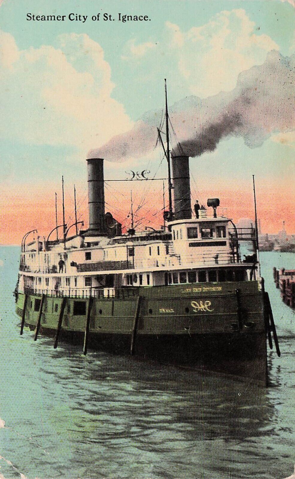 SS City of St Ignace Steamer Muskegon Calumet RPO Railroad Vtg Postcard D60