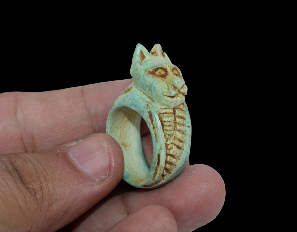 RARE ANCIENT EGYPTIAN ANTIQUE BASTET Head Pharaonic Old Egyptian Ring Egypt His