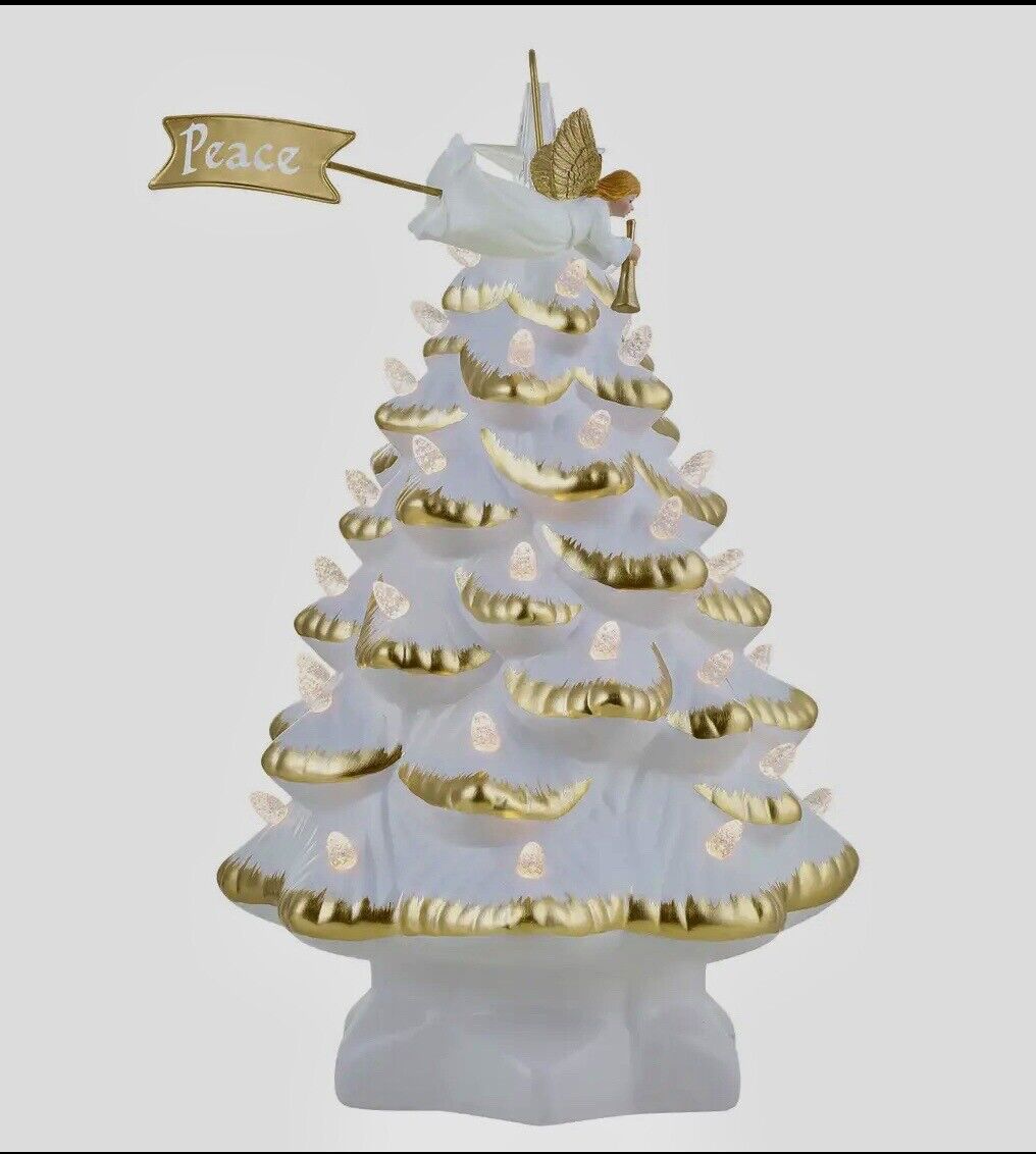 Mr Christmas Retro Nostalgic 14 White Gold LED Christmas Tree Animated Angel NIB