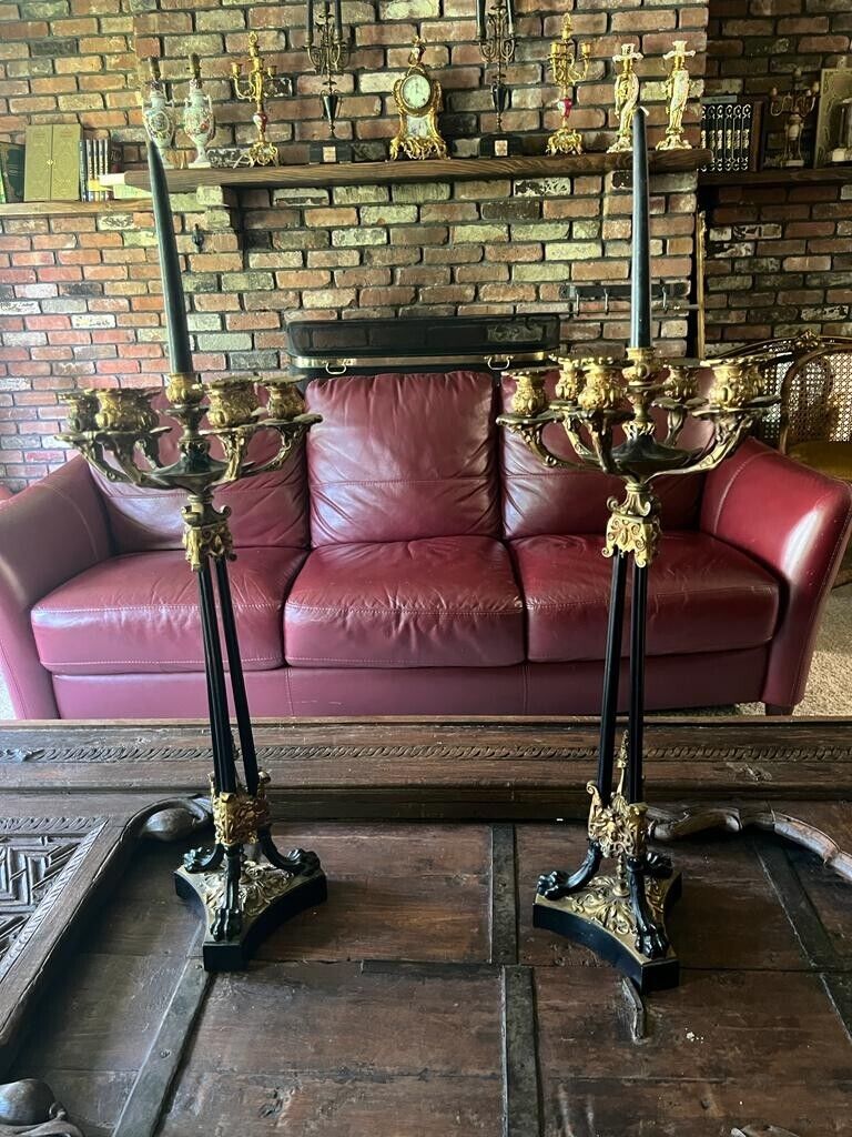 Pair Large 7 Light Impressive 19th Century French Bronze and Metal Candelabras