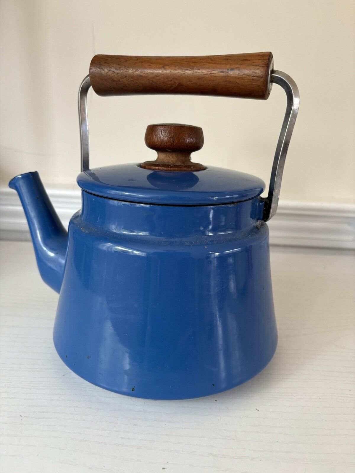 Vintage Dansk Japan Kobenstyle Teapot Kettle Blue Rare Wood Handle 