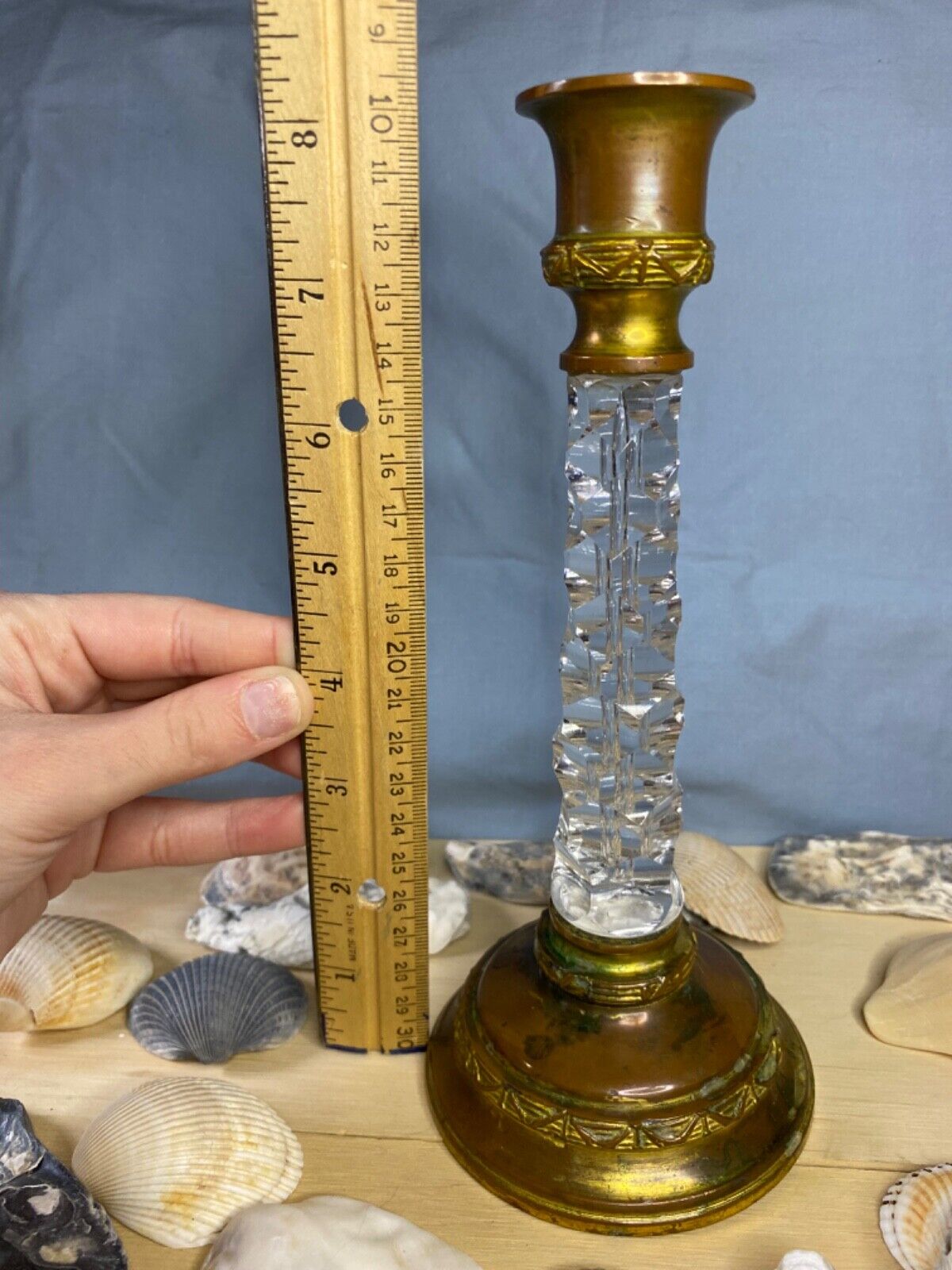 Antique French Empire Style Gilt Bronze  and Crystal Single Candlestick Holder
