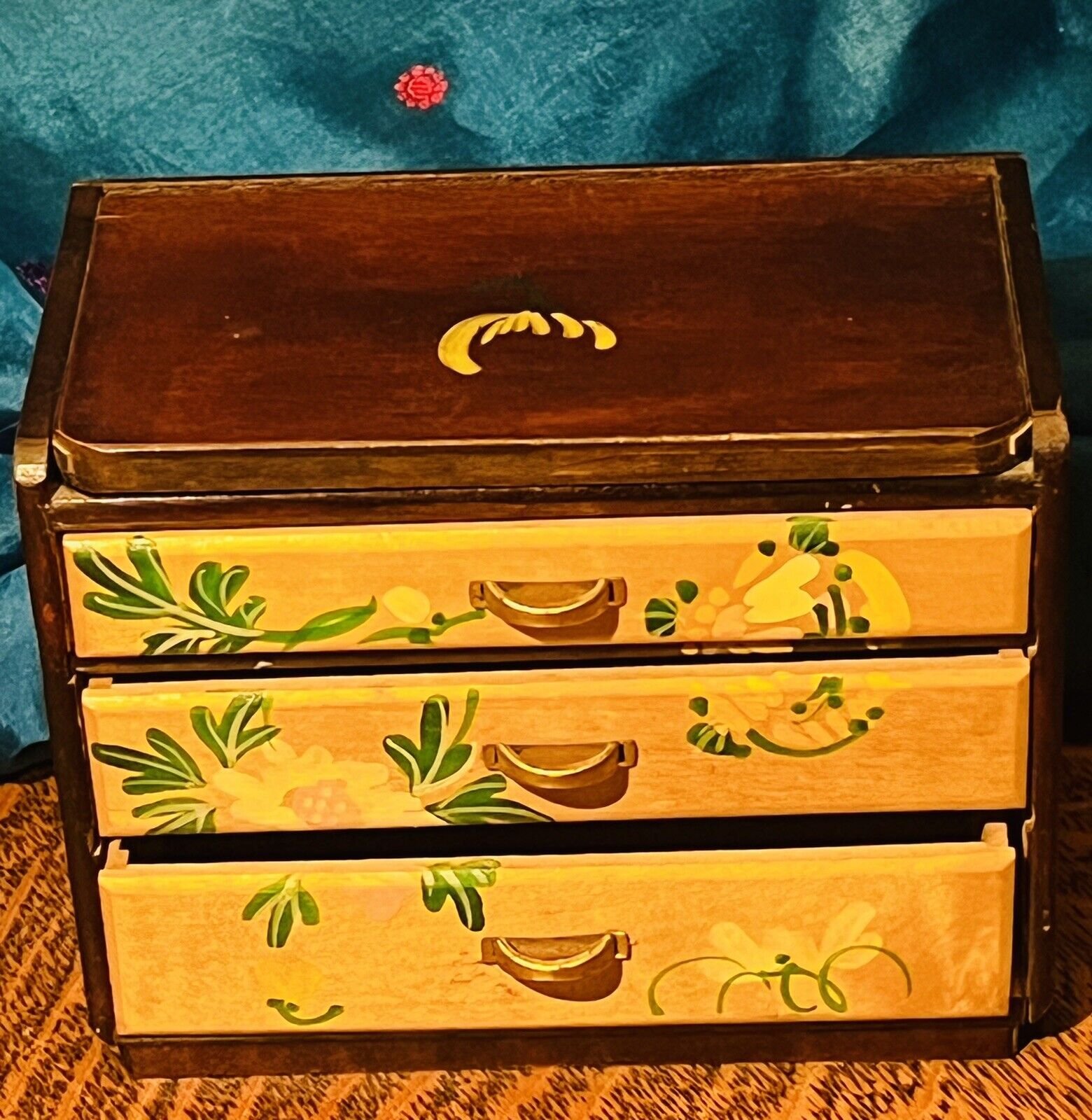 Vintage Miniature Japanese Hand-Painted Wood Dresser Doll/Jewelry Box