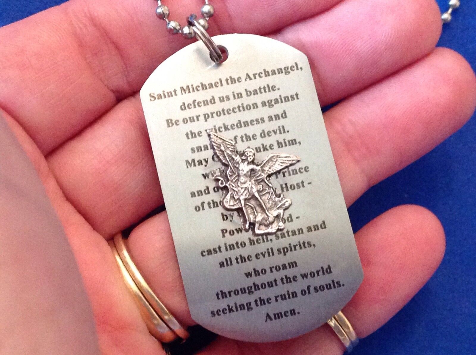 Rare Archangel St MICHAEL Defender Prayer NECKLACE Stainless Dog Tag Saint Medal