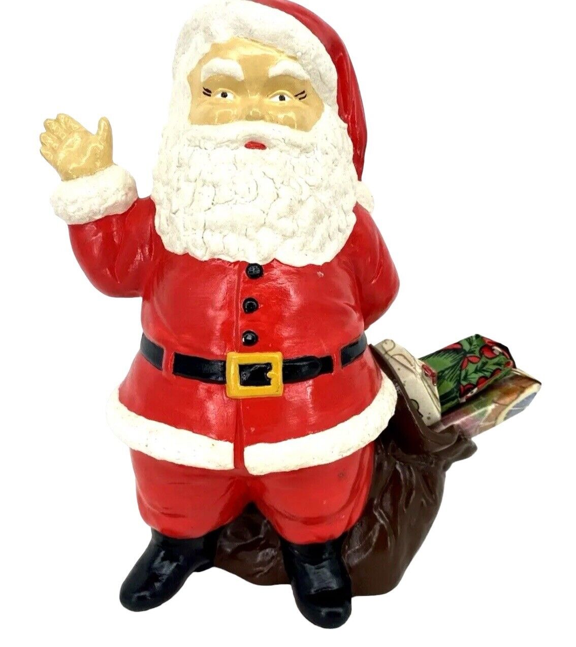 1973 Hand Painted 10.5” Duncan Ceramics Santa Claus With Candy Sack Waving