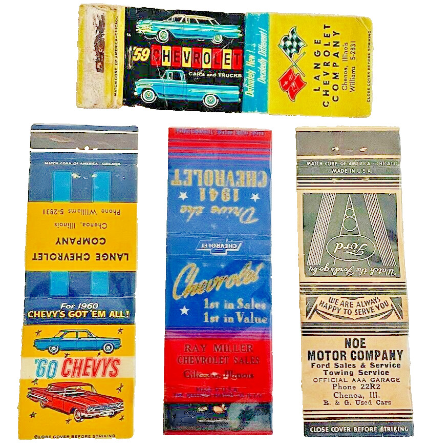 Vintage Automobile Advertising Matchbook Covers CHEVROLET FORD 1940-60\'s Chevy