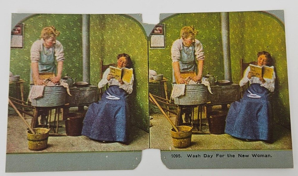 Victorian Stereograph Humorous~Wash Day For The New Woman~Laundry Liberation