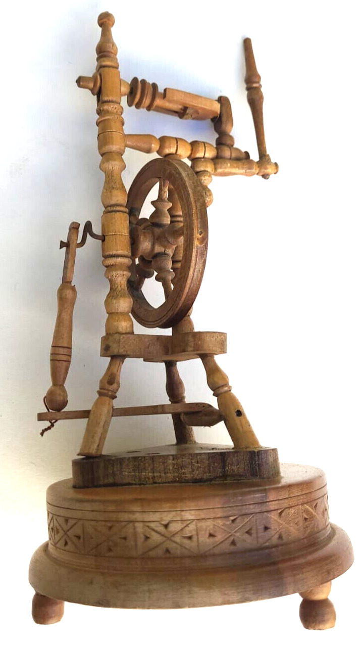 Enchanting Antique Miniature Spinning Wheel with Music Box