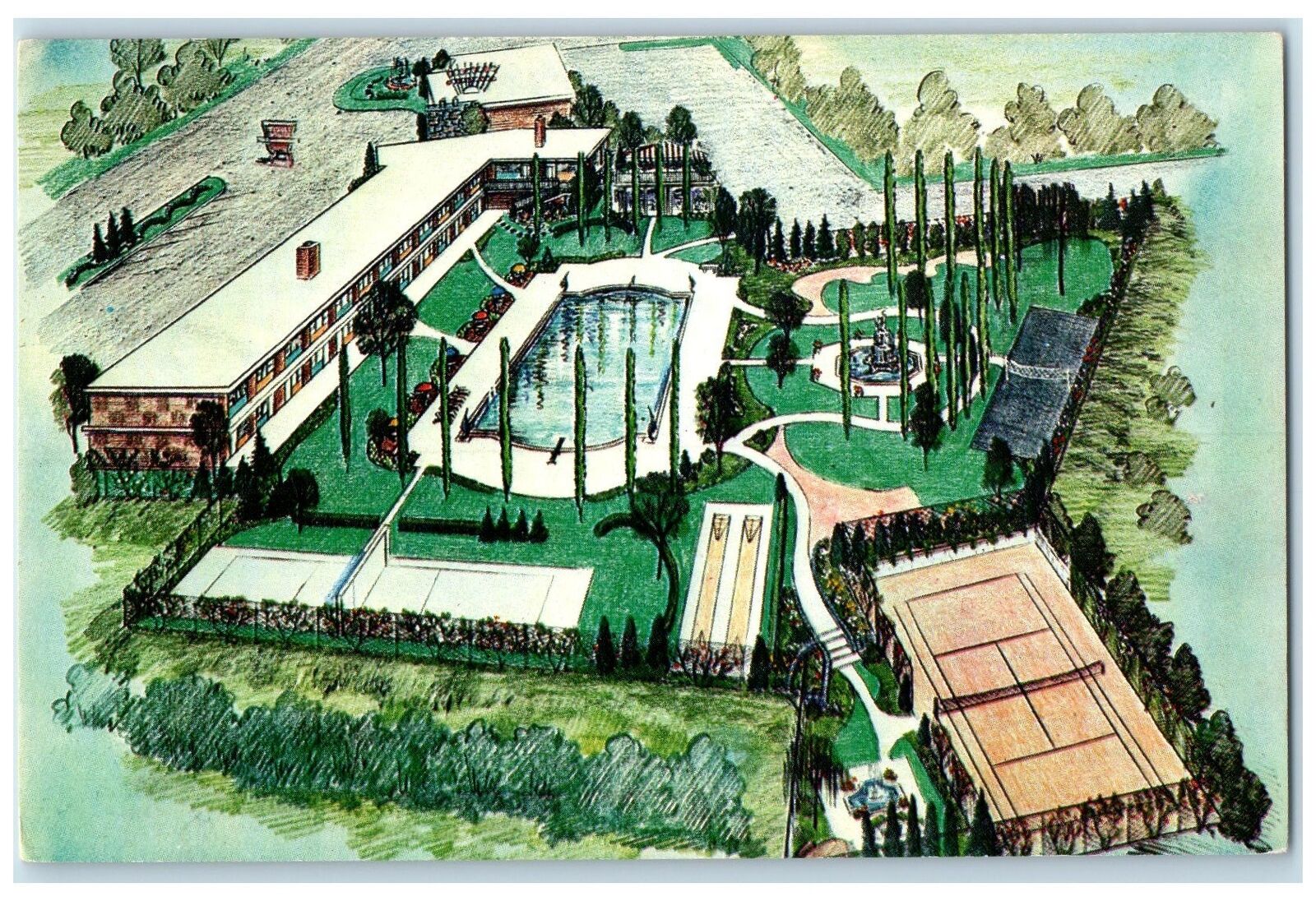 c1960\'s Aerial View Of Tivoli Motel Westbury Long Island New York NY Postcard