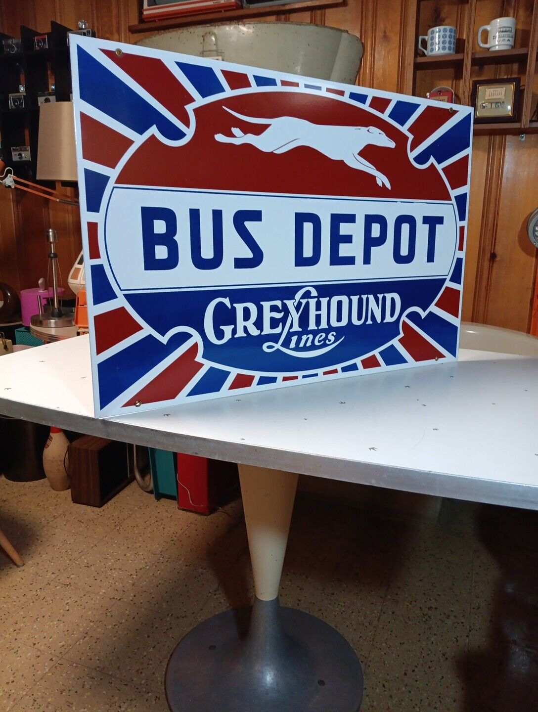 GREYHOUND DEPOT BUS  Porcelain Sign Large 30 X 20 Inches 80'S 90'S MADE