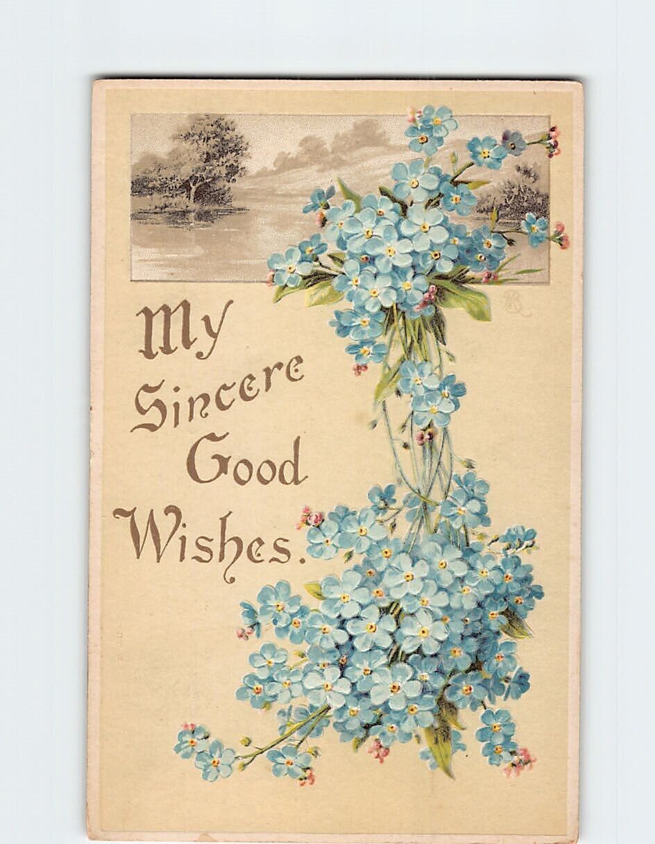 Postcard My Sincere Good Wishes Flowers Embossed Art Print