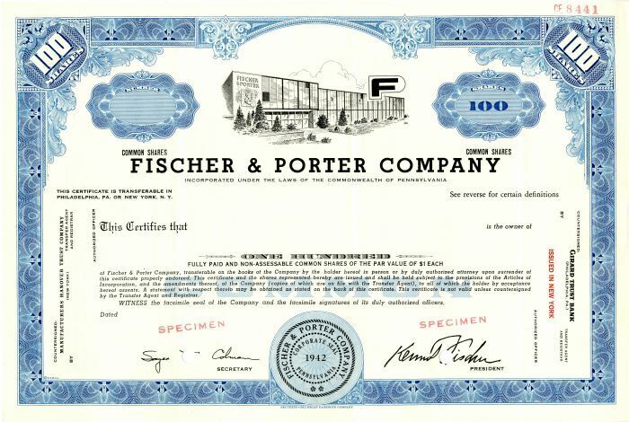Fischer and Porter Co. - Specimen Stocks & Bonds