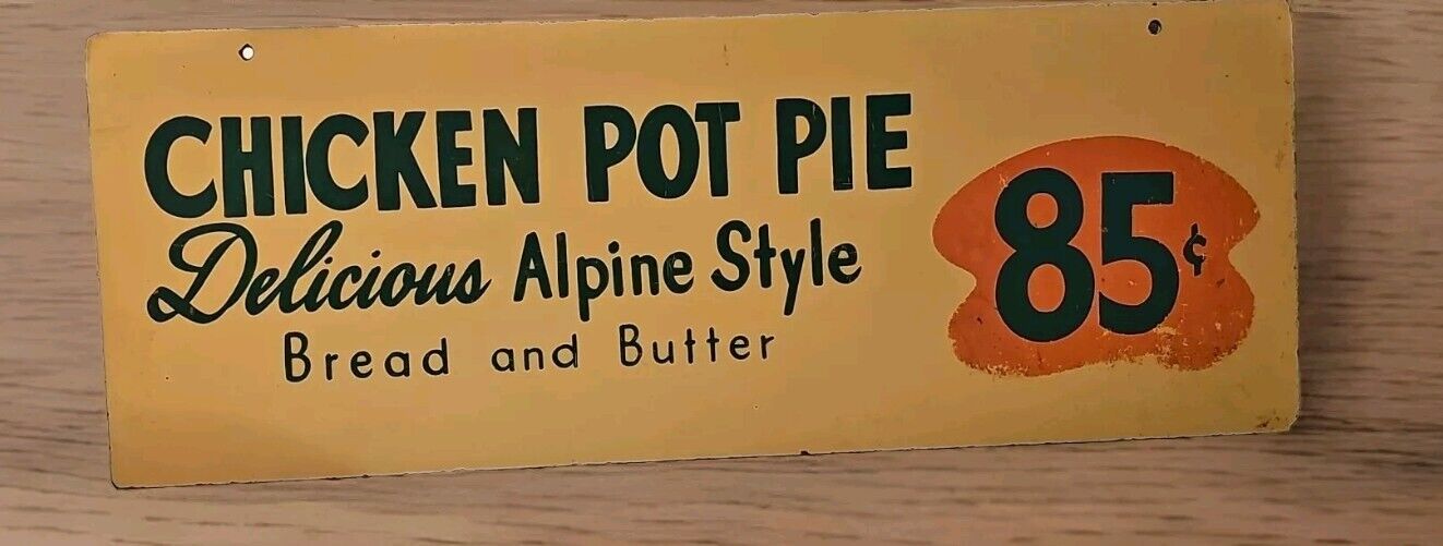 Vintage Masonite Restaurant  Menu Sign 85c Chicken Pot Pie Dinner 24 X 9