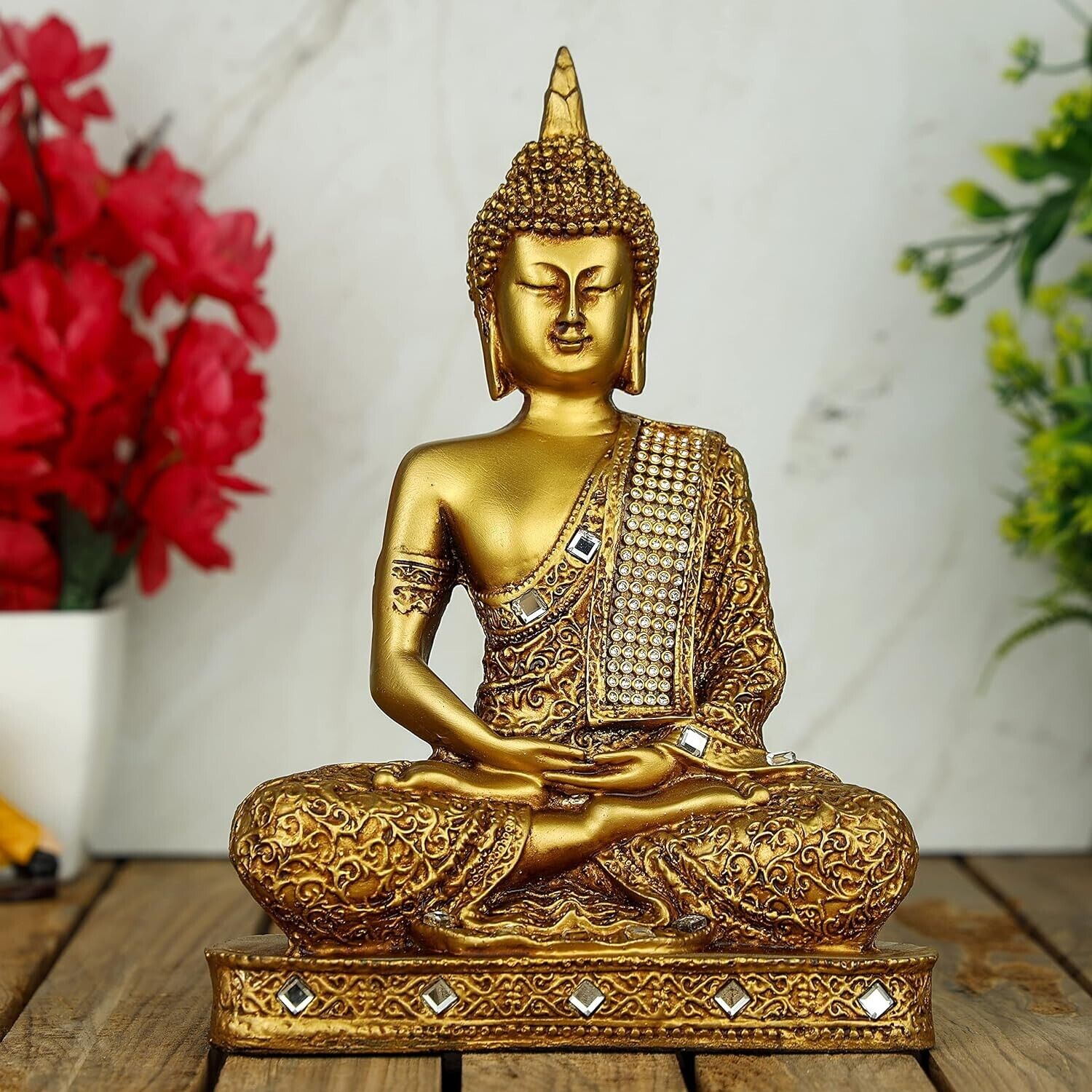 Polyresin Sitting Buddha Idol Statue Showpiece For Home Decor Decoration
