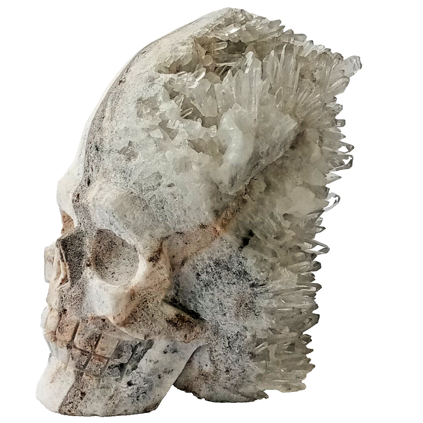 RARE 1 lb 10 oz Hand Carved Quartz Crystal Skull Geode Ultra Clear Fine Point