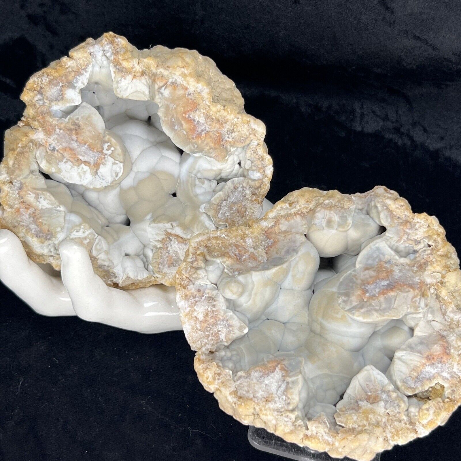 4-1/4” Botryoidal Chalcedony Agate Quartz Crystal Cluster GEODE Matching Pair