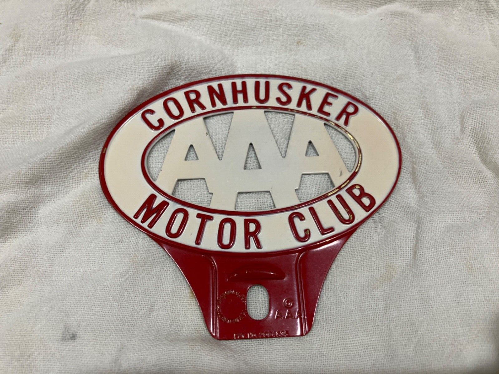 Vintage AAA Cornhusker Motor Club Metal License Plate Topper