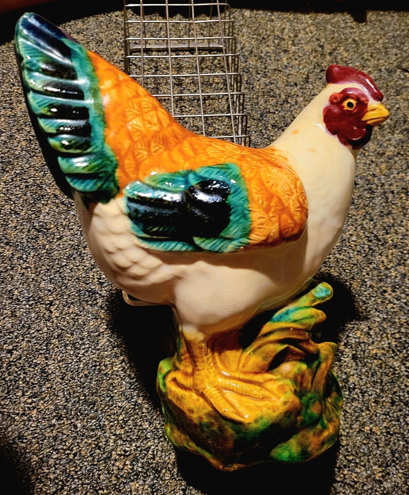 Vintage Majolica Hand Painted Chicken Hen 12”