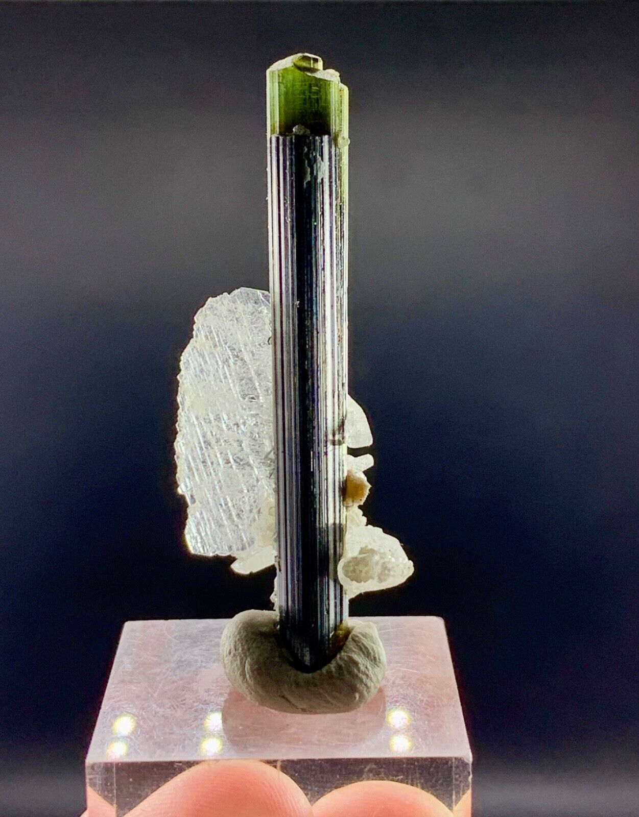 6 Gram Terminated Tall Green Cap Tourmaline Crystal Combine Albite @ Skardu Pak.