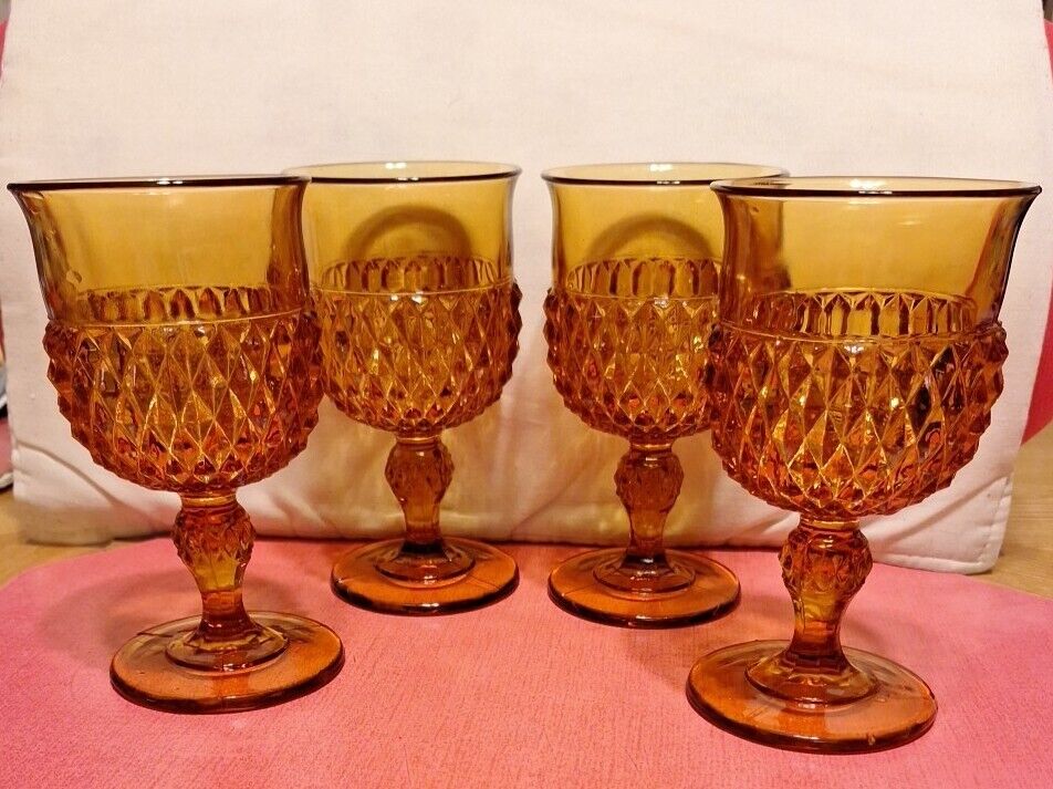  Wine Goblets**Indiana Glass** Set Of Four** Amber **Excellent Condition**