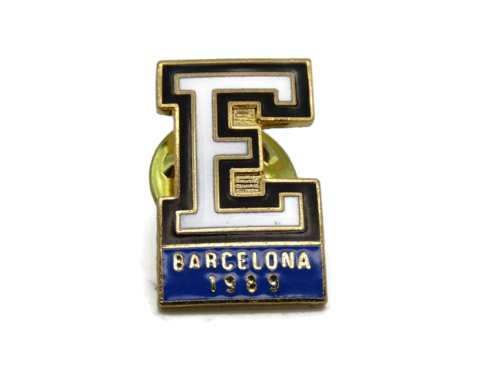 E Lettered Barcelona 1989 Pin Gold Tone