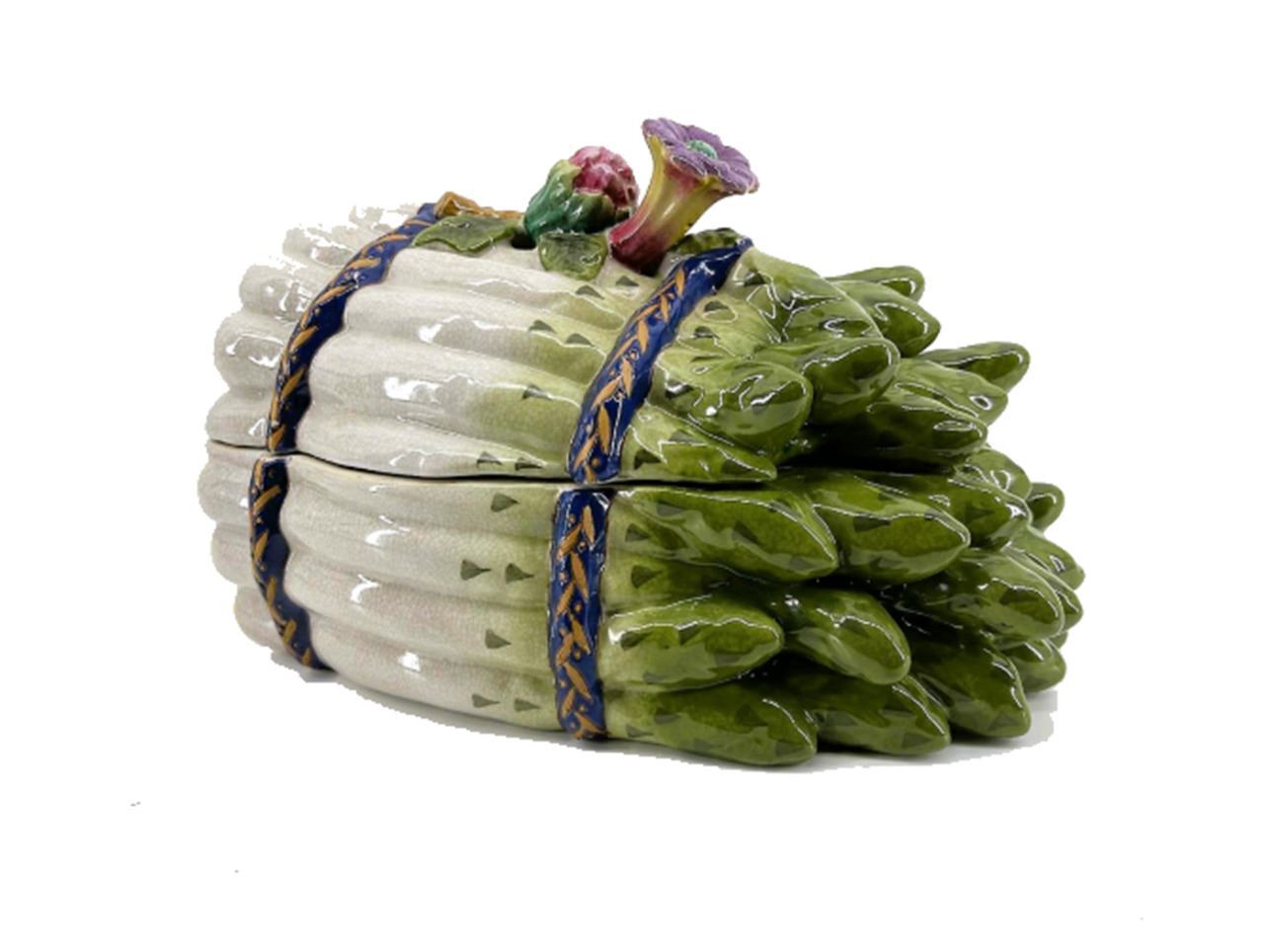 Large Majolica Ceramic Asparagus and Flower Tureen. Vintage. With lid.