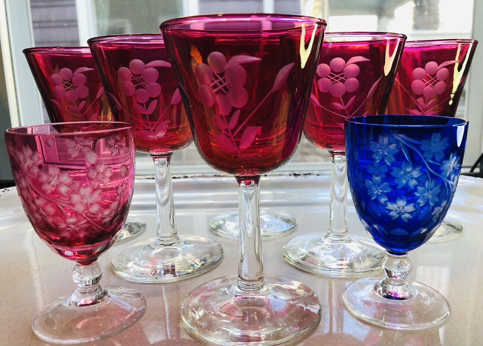 1960 Bohemia Cut To Clear Nick Nora Cocktail Glass Cranberry Barware 2 Designs-8