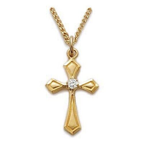 Gold Tone Elegant Cross With Rhinestone Pendant Necklace Gift for Women 18 In