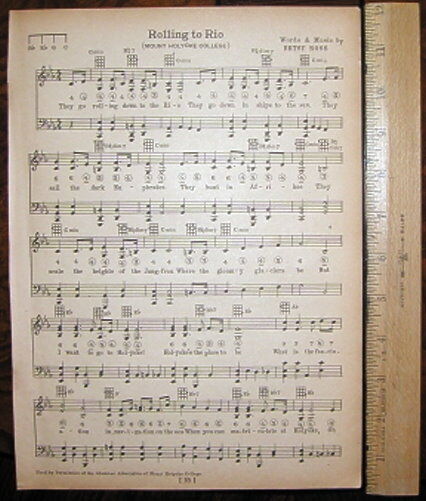 MOUNT HOLYOKE COLLEGE Original Vintage Song c 1929 