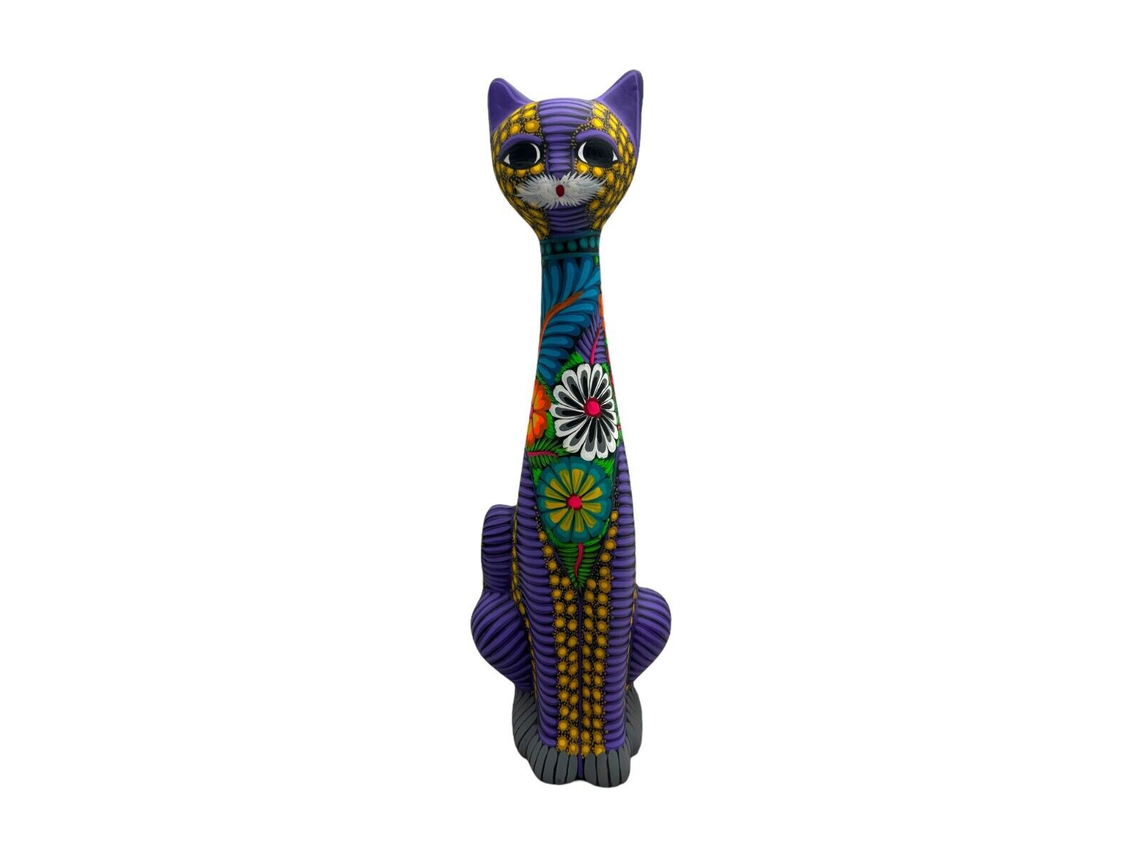 Tall Cat Long Neck Cute Folk Art Mexican Pottery Guerrero Home Decor 19.5\