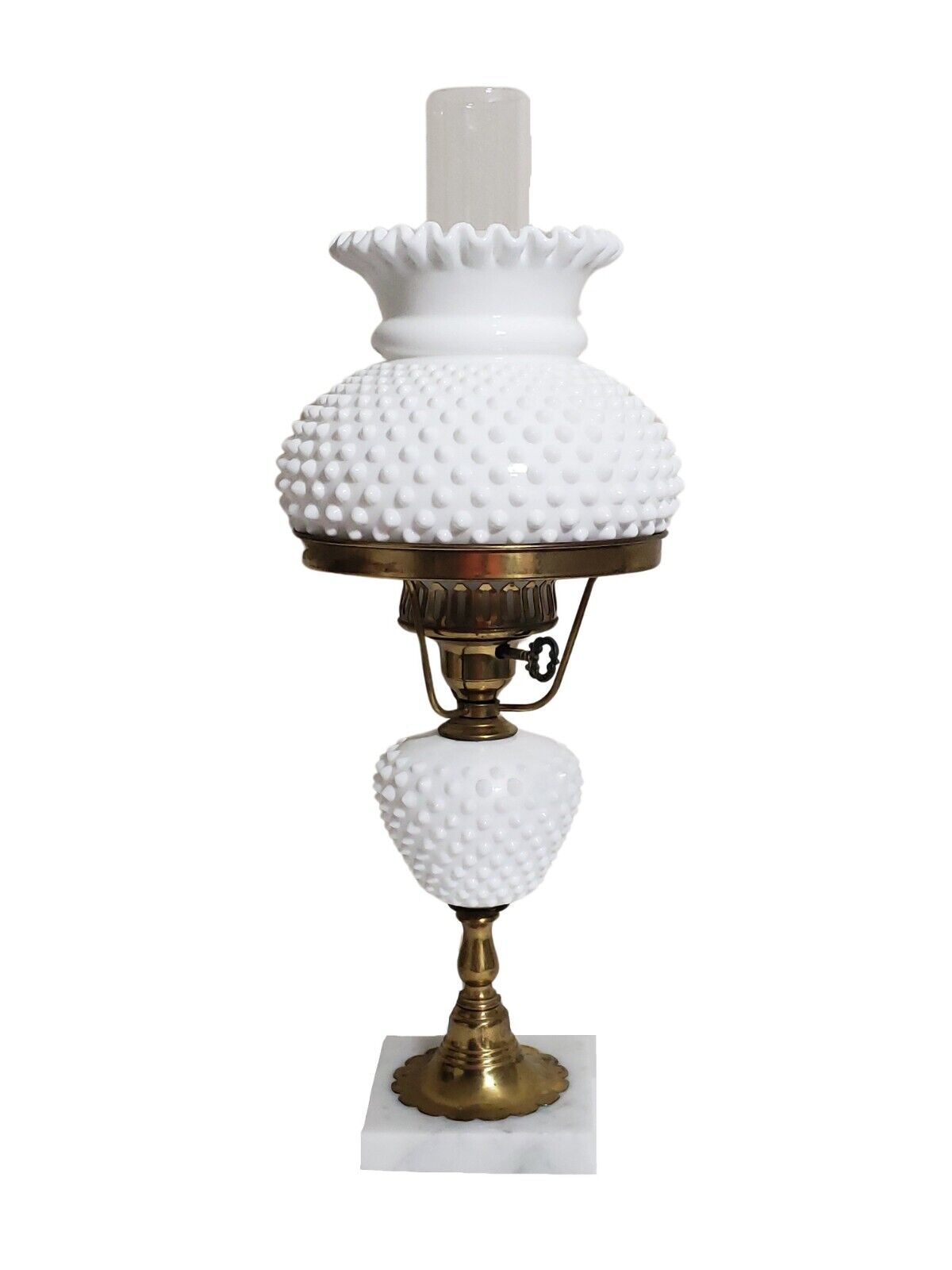 Vintage Fenton White Hobnail Table Lamp with Marble Base 18\