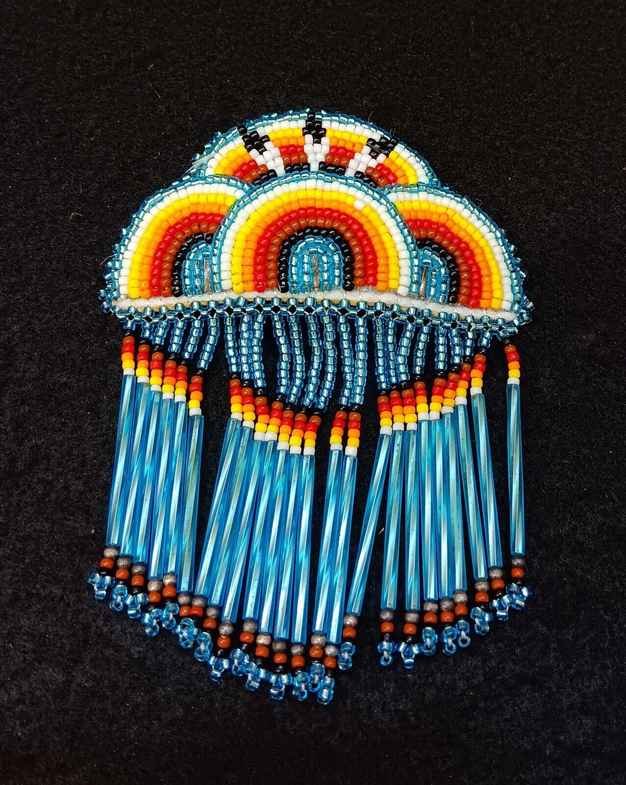 NICE HAND CRAFTED BEADED CLOUD DESIGN FRINGED NATIVE AMERICAN INDIAN BARRETTE