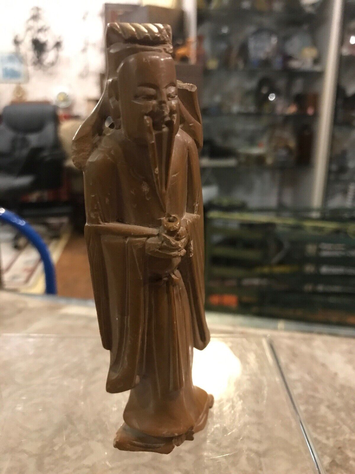 Vintage Antique Soap Stone Asian Wise Man Buddha Figure 