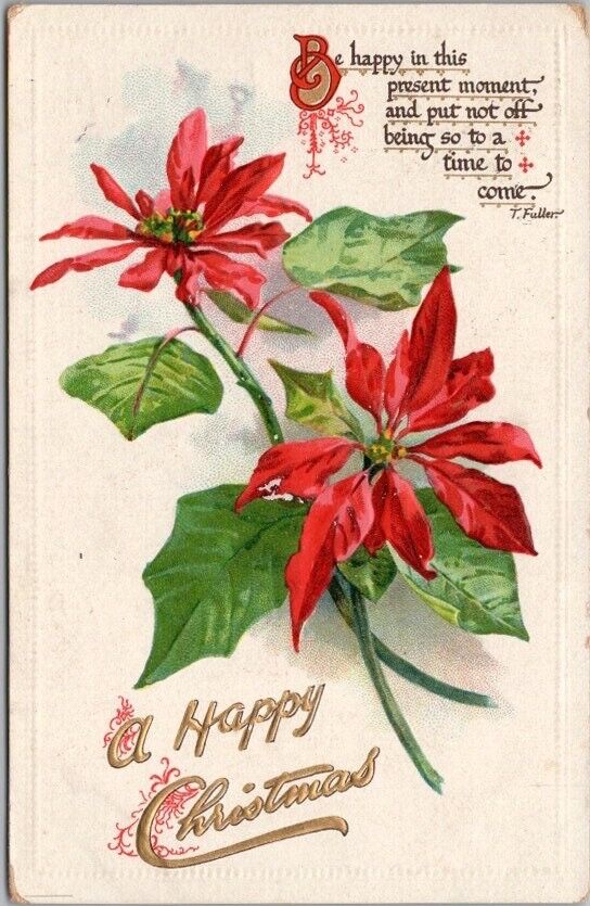 Vintage TUCK'S HAPPY CHRISTMAS Embossed Postcard Poinsettia Flowers 1911 Cancel