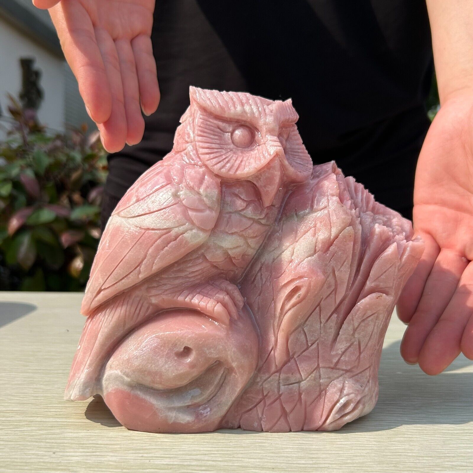 6.3LB 6.2'' Natural Pink Opal Owl Statue Quartz Sculpture Crystal Healing Decor