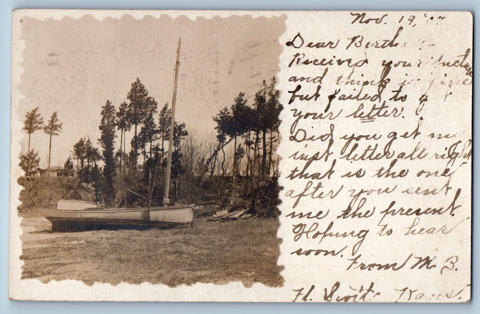 Fort Scott Kansas KS Postcard RPPC Photo Sailboat Scene Field 1907 Antique