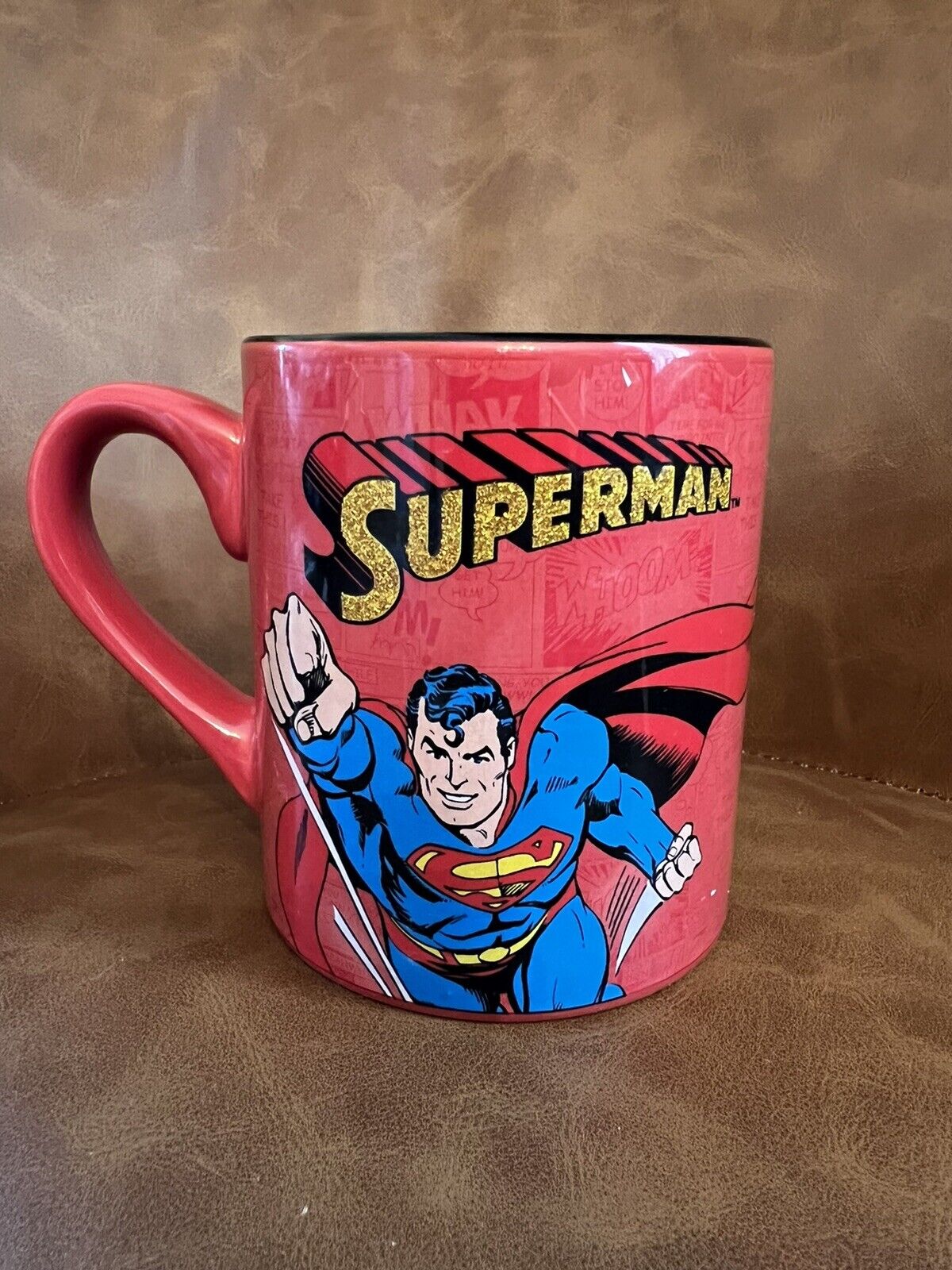 Superman Sparkle Mug TM DC Comics Man Of Steel Sticker Peeling Read Description