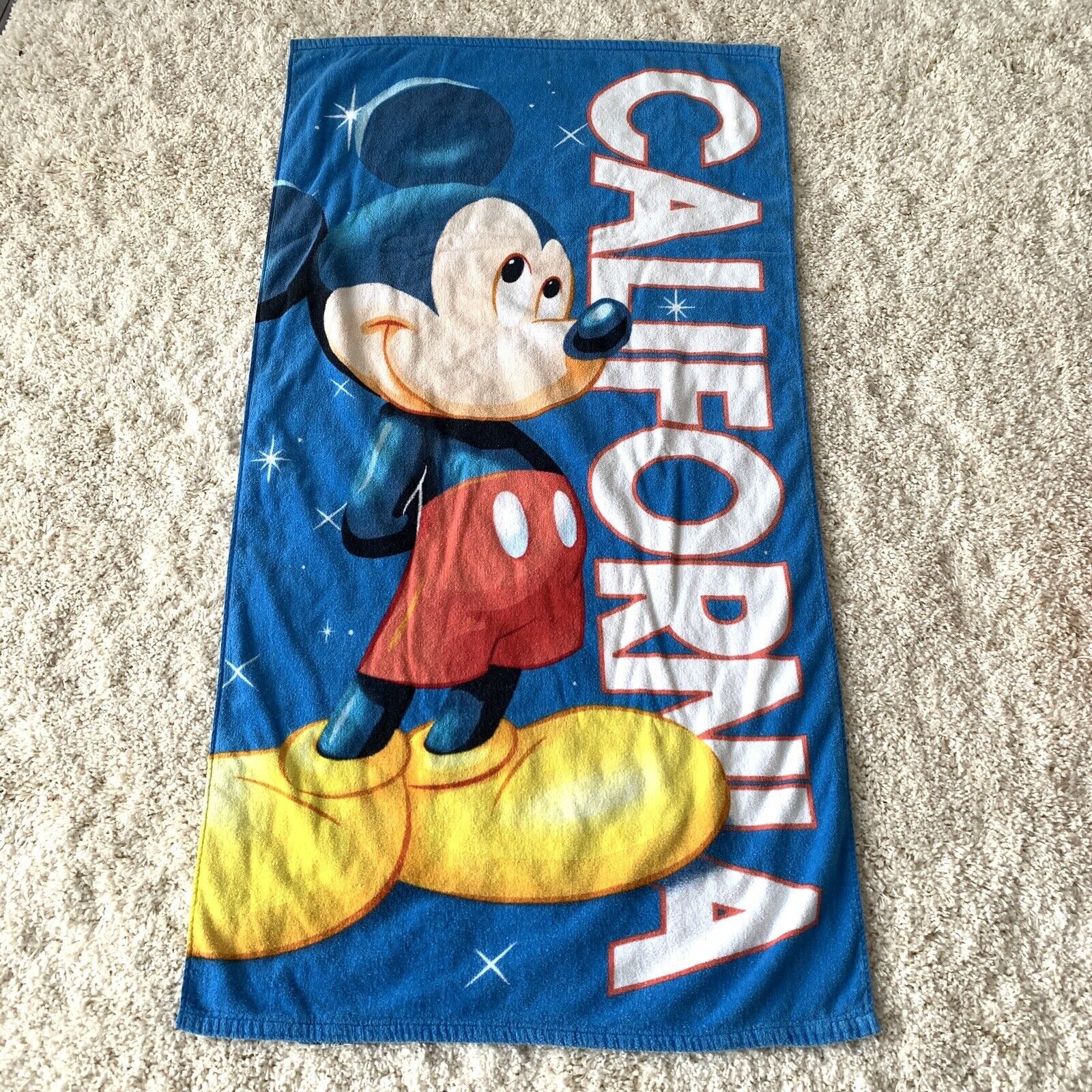 Vtg Disney Mickey Mouse California Beach Towel Jerry Leigh Cotton 30 x 56