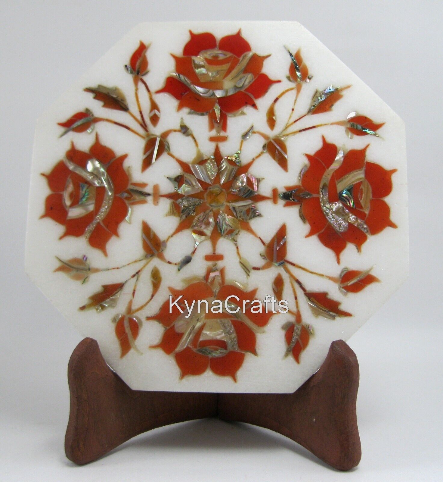 6 Inches Marble Tea Pot Cum Kettle Stand Carnelian Stone Inlay Work Office Plate