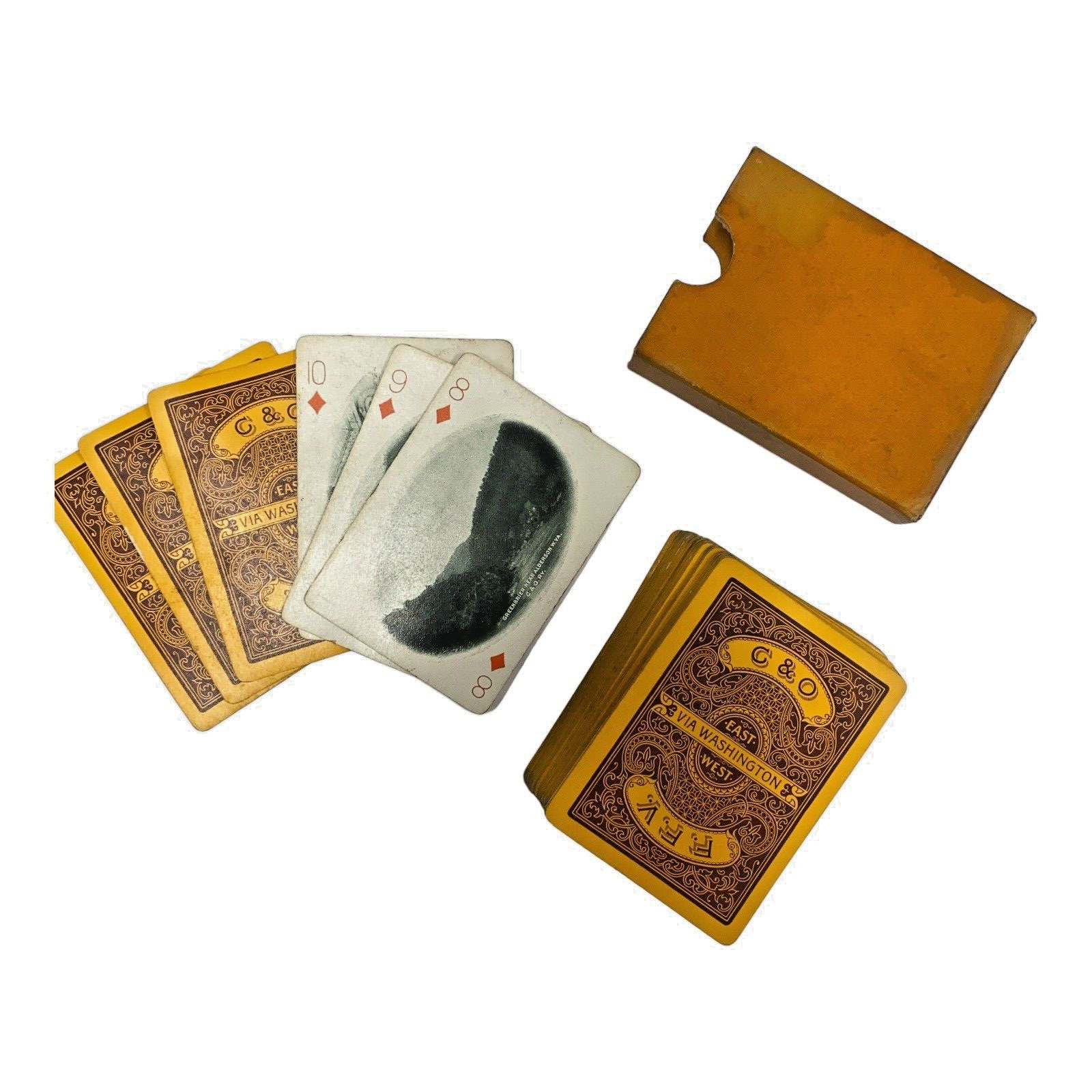 C1900 C&O F.F.V. East West Via Washington Yellow Souvenir Antique Playing Cards