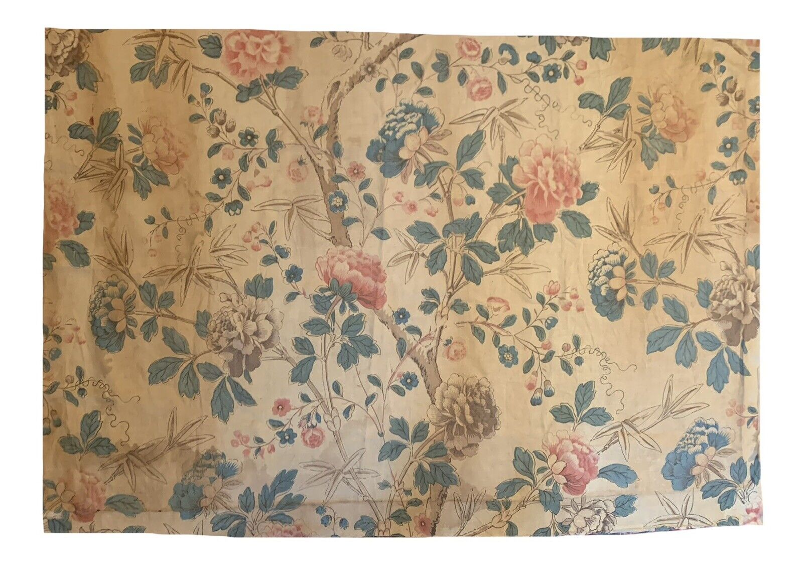 beautiful rare early 20th century French printed linen floral fabric 1498