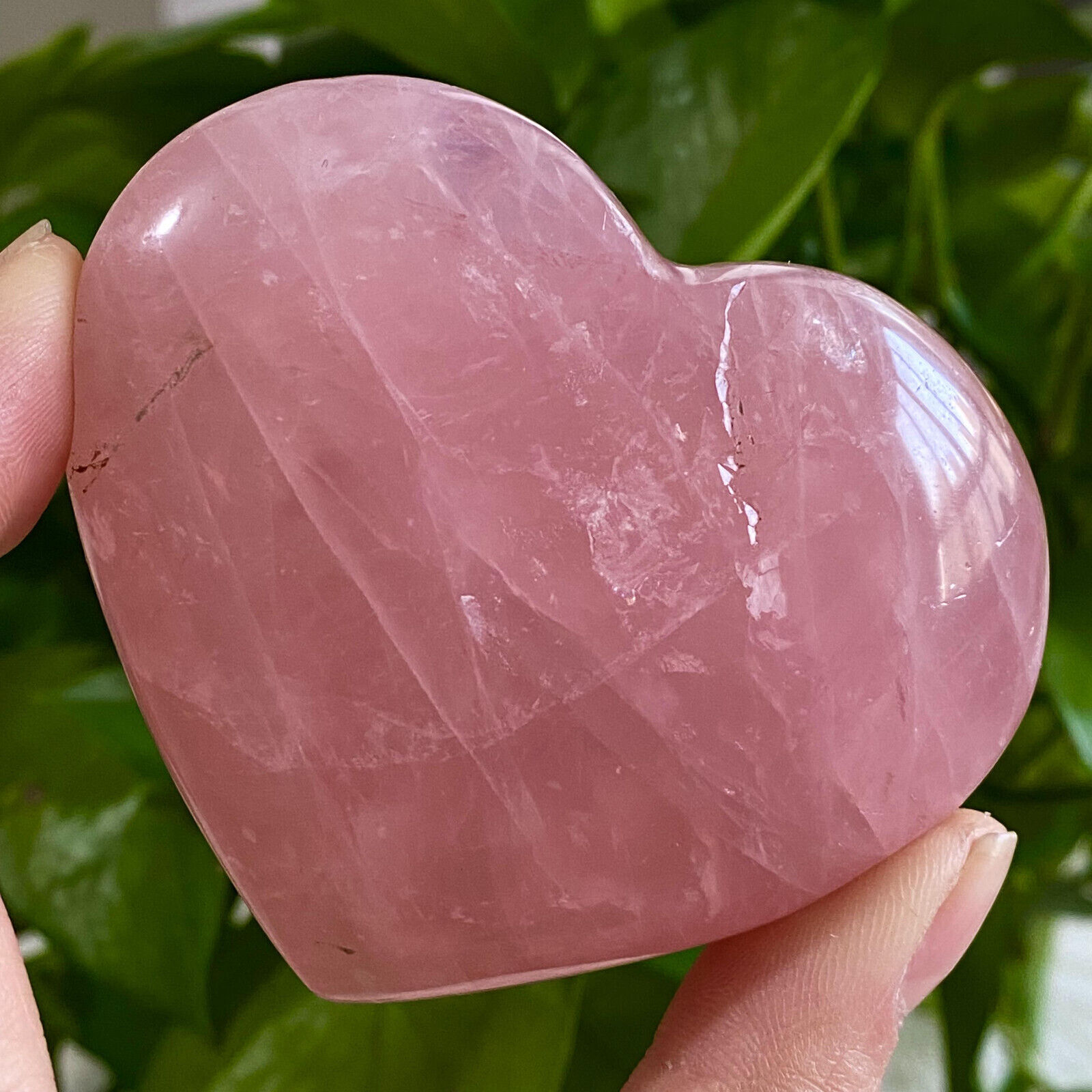 196G Natural pink rose Quartz Peach heart hand Carved Crystal gem Reiki Healing