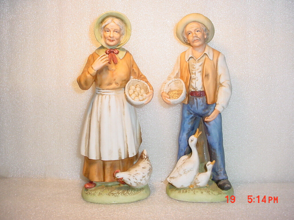 HOMCO # 1426 Farm Life Farmers God\'s Blessing Porcelain Figurines Ducks Chicken