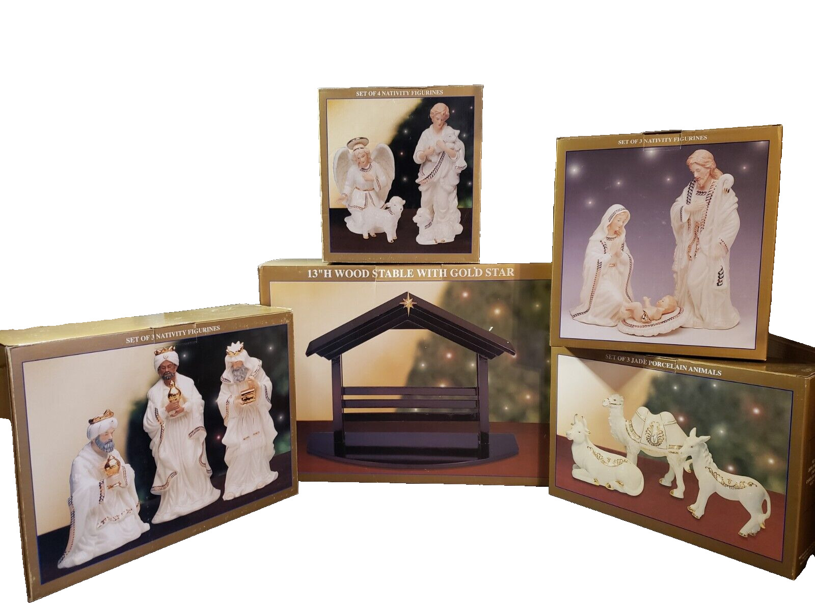 Nativity Set Scene with Boxes Rare Bon-Ton Bonton Jade Porcelain Large