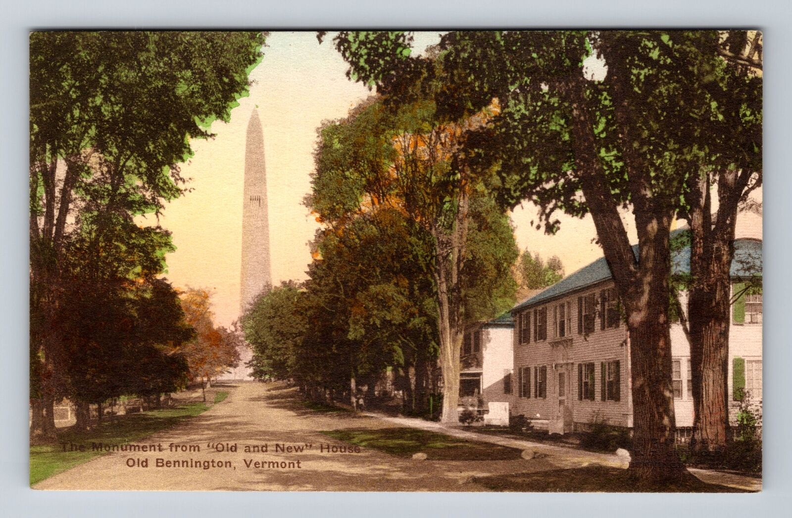 Old Bennington VT-Vermont, Monument From Old And New House, Vintage Postcard