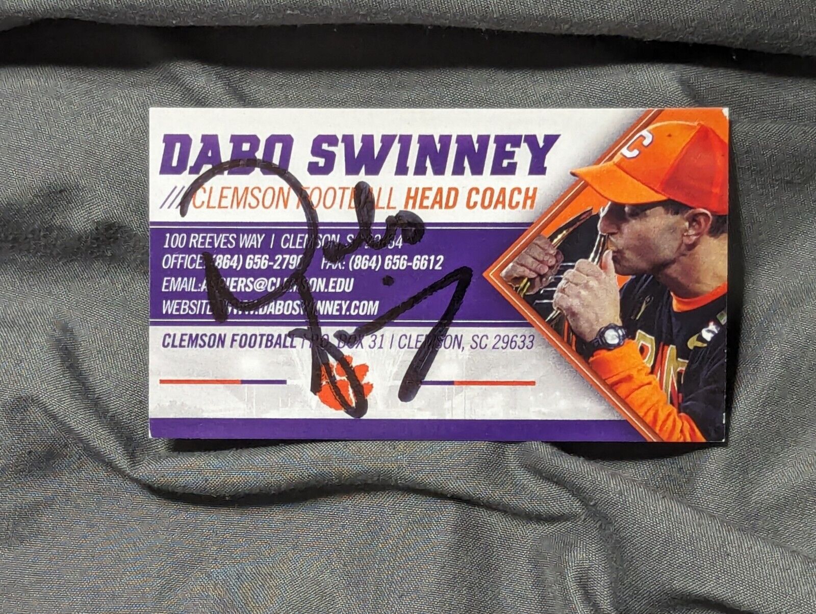 Dabo Swinney Autograph Signed Business Card Clemson 