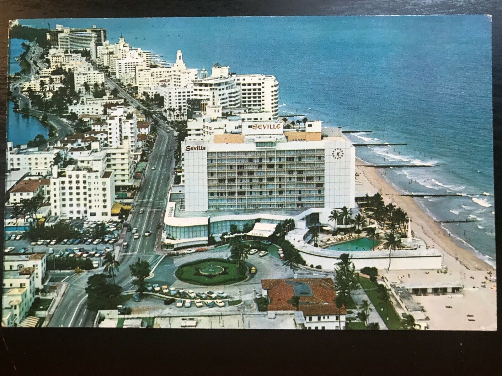 Vintage Postcard 1955 Seville Hotel Ocean Front Hotel Row Miami Beach Florida FL