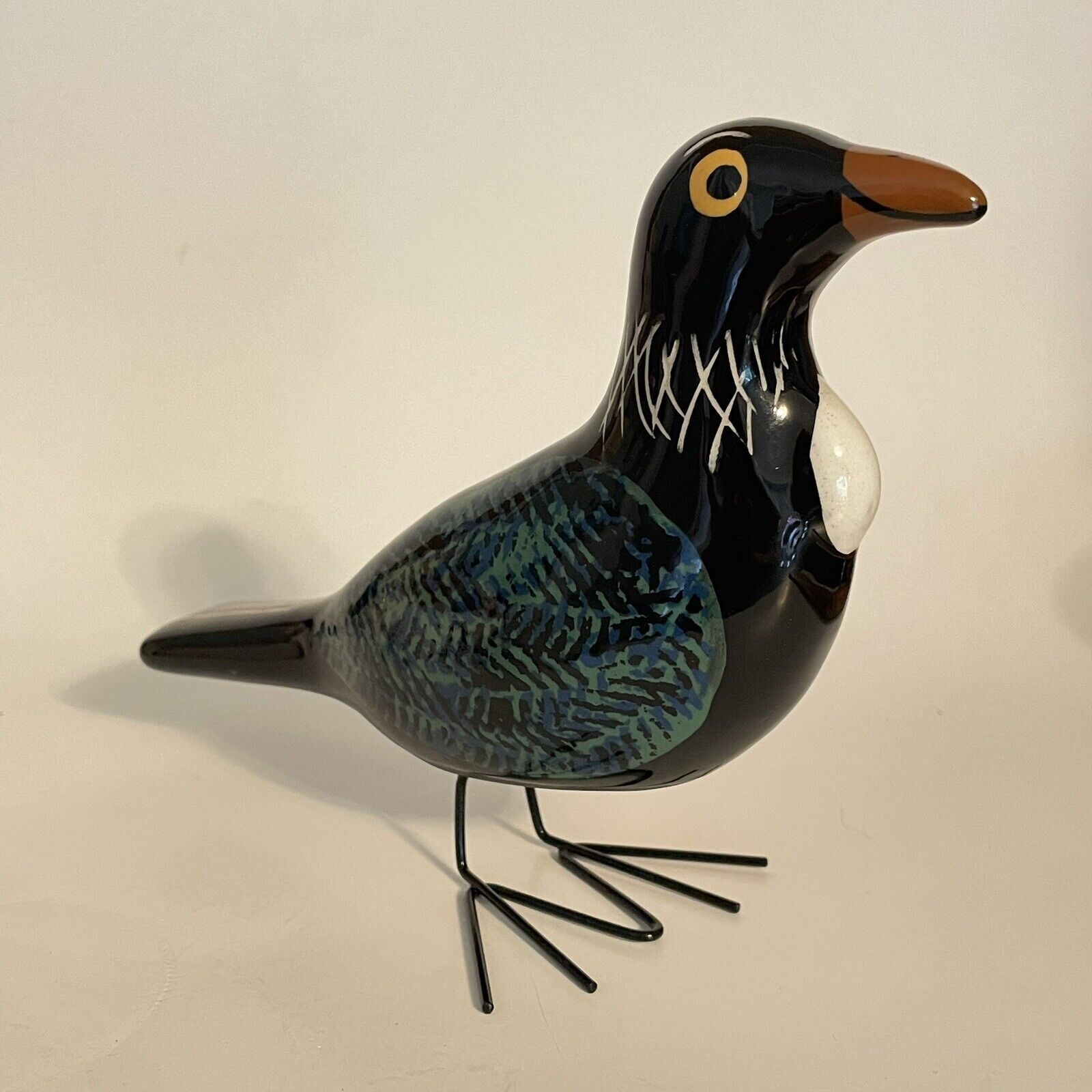 Ceramic Bird Pheasant Figure w/ Wire Feet Glossy Signed