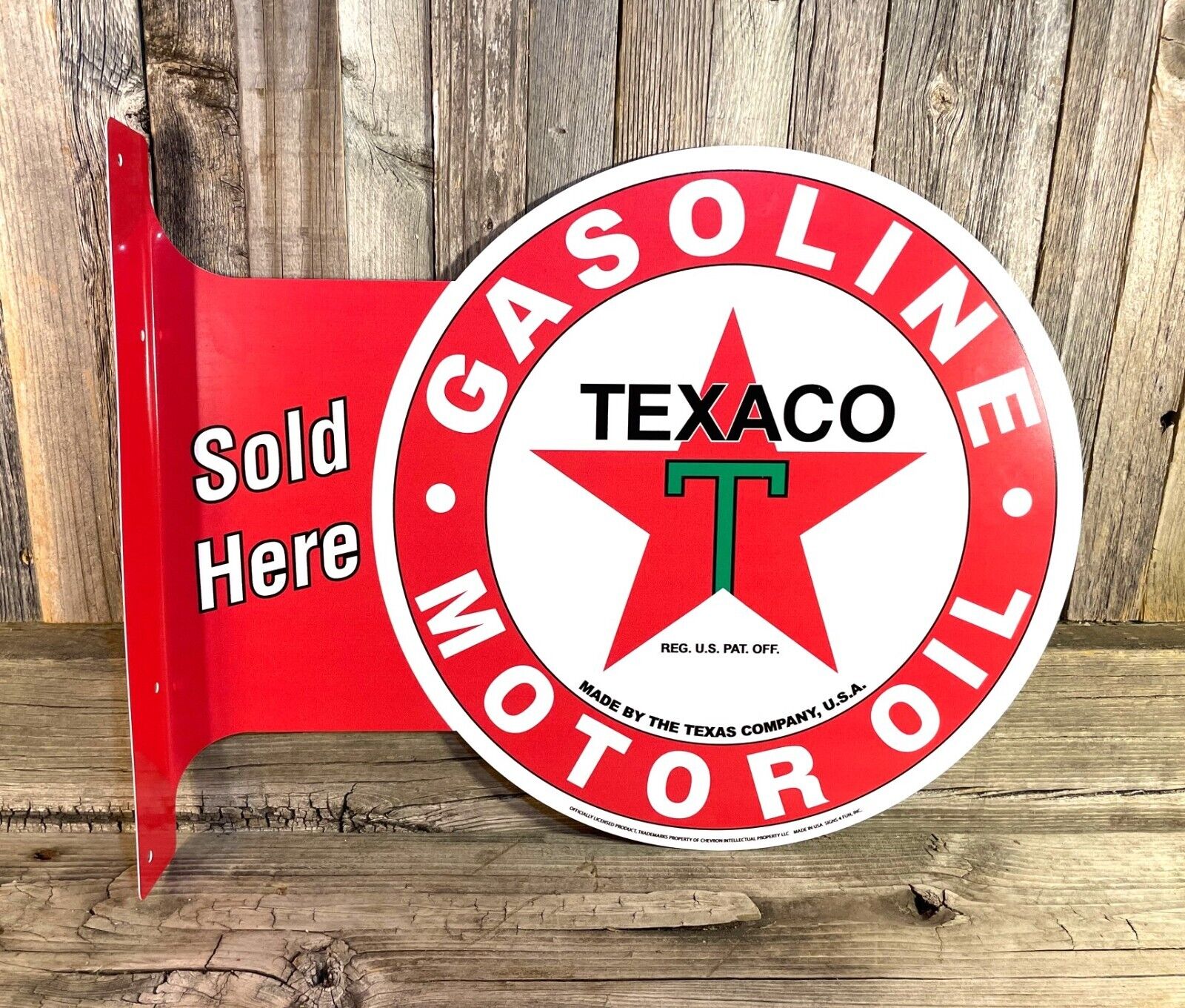 Texaco Gasoline Gas Oil Large Flange Metal Tin Sign Vintage Garage Man Cave New
